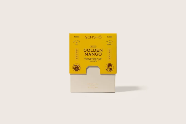 Golden Mango yeşil çay kutusu, önden görünüm
